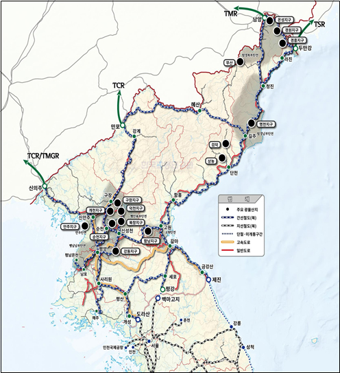 북한 주요 광산지역 연계교통망